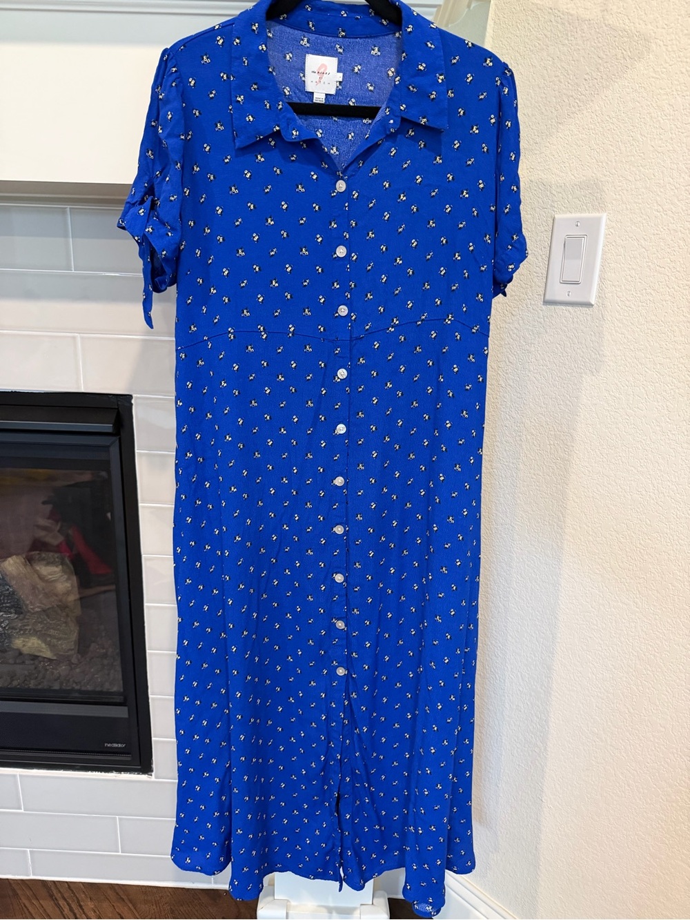 The Nines by HATCH Cobalt Blue Button-Front Maxi Dress with Tiny Floral Print